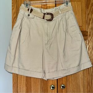 Rafaella Women's Beige Shorts with Braided Belt high waist size 6P 100% cotton